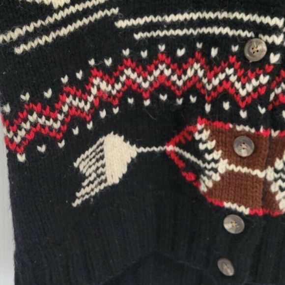 Polo Ralph Lauren Wool Vest Knitted Aztec Argyle Black/Red Button Up Size Medium - Picture 9 of 12